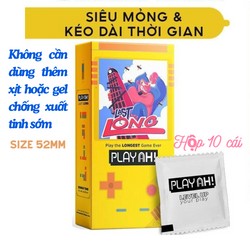 Bao Cao Su PlayAh Last Long Siêu Mỏng Kéo Dài Thời Gian Quan Hệ Hộp 10 size 52mm 170393