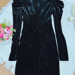 Váy dự tiệc, Sz S , thun co giãn 4 chiều, màu đen kim tuyến , mới nguyên tem mác 475748