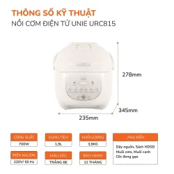 Nồi cơm điện lòng gốm tự nhiên UNIE URC815 nấu cơm cháy giòn tan, dung tích 1,5L 598334