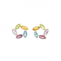 K18YG Đá màu Bông tai - Hàng hiệu Chính hãng