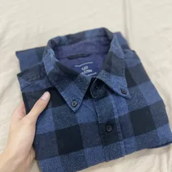 Áo sơ mi xanh caro có đáp gấu tay Pazini slimfit size 42 729086