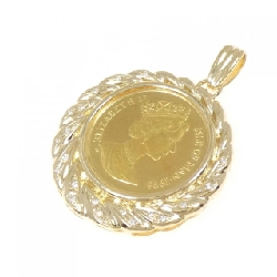 K18YG(枠) Dây chuyền đồng xu kim cương 0.1CT - Hàng hiệu Authentic