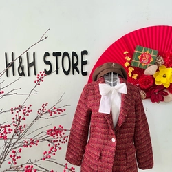 Áo dạ tuyết màu đỏ phối cổ vest 451543