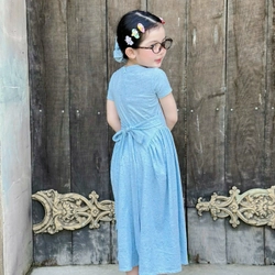 VÁY ĐÔI / COUPLE MẸ VÀ BÉ GÁI váy đầm maxi thun cột nơ phía sau kèm chun cột tóc 474127