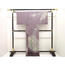 Kimono thăm viếng, chế tác màu vàng Yuzen, nhuộm ombre, kích thước L 876529