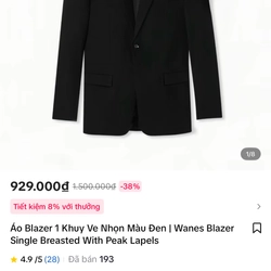 Blazer vest Wanes 1 cúc đen dày dặn 400678