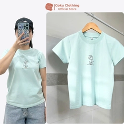 Áo Thun Nữ Cotton Xanh In Hoa Nhỏ Size SML Hàng Mới