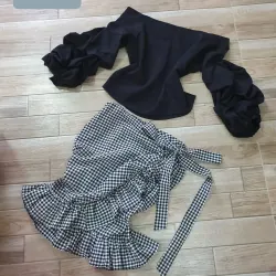 Set áo trễ vay kèm chân váy caro 1026898