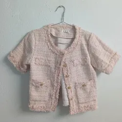 ÁO KHOÁC DẠ TAY NGẮN DÁNG RỘNG - MÀU HỒNG - SIZE S 753601