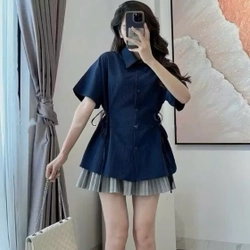 Pass Áo sơ mi đũi chiết eo nơ kiểu tiểu thư công sở xinh xắn 524758