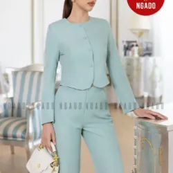 Set áo quần xanh mint cổ tròn NGADO 761925