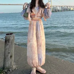 Đầm dài họa tiết hoa văn phόng cách, màu pastel size M