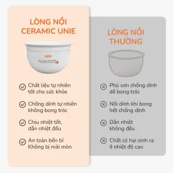Nồi cơm điện lòng gốm tự nhiên UNIE URC815 nấu cơm cháy giòn tan, dung tích 1.5L 715023