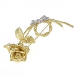 Brooch hoa hồng K18YG/PT900 Ginza Tanaka