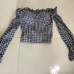 Áo croptop lửng tay dài ca rô