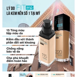 Kem nền Mabelline ráo mịn kiềm dầu chống nắng bảo vệ da 551932