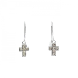 K18WG Bông tai kim cương hình chữ thập - Hàng hiệu chính hãng