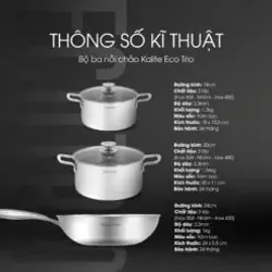 🍳 KALITE ECO Trio – Bộ nồi chảo inox liền khối chuẩn bếp hiện đại 783034