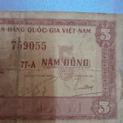 Tờ tiền 5 Đồng - Ngân hàng QGVN số series 759055 748753