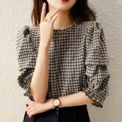 Áo sơ mi tay ngắn dáng rộng in kẻ sọc phong cách mùa hè 2021 sành điệu mới 786467