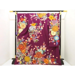 Áo kimono tay dài với thêu chế tác Yūzen - Hàng hiệu Authentic