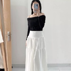 ( kèm quà tặng ) Chân Váy Midi Vintage Tầng Bảng Lưng Lớn 14525