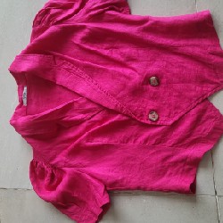 Áo kiểu giả vest ngắn linen hồng cánh sen, likenew 95%