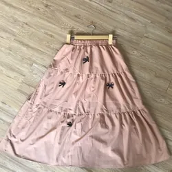 Chân váy dài vải màu cam nhạt 736953