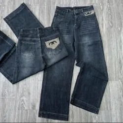 Quần Jean nữ ống đứng cạp cao co giãn túi thêu CC, quần bò nữ Quảng Châu lưng cao Hot  990873