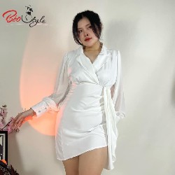 Đầm cổ vest phối tay phồng sang trọng DABS047- Trắng - 3XL