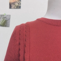 [Mới] Áo len dệt kim cổ tròn tay ngắn mà đỏ cam 416633