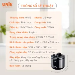 UNIE UE–625 – Nồi cơm 1.8L dung tích lớn, tiện lợi cho cả nhà! 👨‍👩‍👧‍👦 726727