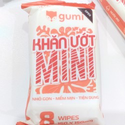 🍀[05 Gói] KHĂN ƯỚT GUMI MINI BỎ TÚI 8 MIẾNG VẢI KHÔNG DỆT