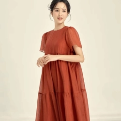 Váy suông màu đỏ đô hãng OLV size S chính hãng - like new