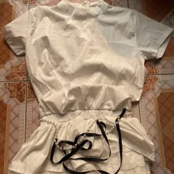 ÁO CỔ TRÒN PHỐI REN THẮT NƠ EO KÈM ĐAI NGỌC MIX CHÂN VÁY XÒE NANA S23