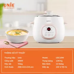 🍲 Nồi Nấu Chậm UNIE USC10W 💖 Dung Tích 1L | Lòng Gốm Ceramic Cao Cấp 🕒 Hẹn Giờ 2–12H 622041