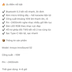 Loa Bluetooth Innoyo InnoSound S2  Kèm Micro | Bluetooth 5.3 | Pin Trâu | Âm Thanh Lớn 999952