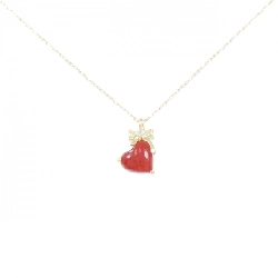 K18YG Heart×Ribbon Coral Necklace 0.58CT - Hàng hiệu Authentic
