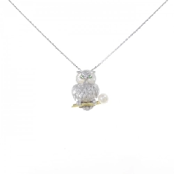 K18WG/K18YG Cú Mèo Ngọc Trai Akoya Dây Chuyền - Hàng hiệu Authentic