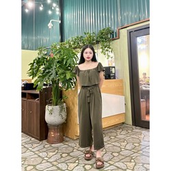 Pass Set bộ Croptop quần xuông xanh rêu size S