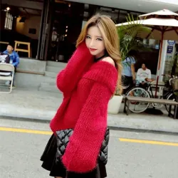 Áo len lông thỏ đỏ quyến rũ, size S, M, L, cân nặng < 56kg