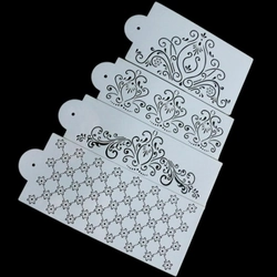 Bộ 4 khuôn rắc bột Stencil trang trí bánh, viền rau câu hoa văn Hàn Quốc - Mã số 1086 338186