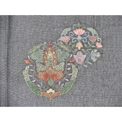 Áo dài thăm viếng đơn lớp, vải Tsumugi Aoyuki, thêu họa tiết, kích thước 3L - Hàng hiệu Authentic 875287