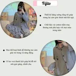 Bộ đồ ngủ pijama bộ ngủ cotton nữ dài tay in hình kitty mềm mại Quảng Châu cao cấp 597144