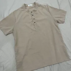 Áo nam cổ tàu chất liệu linen màu be  729069