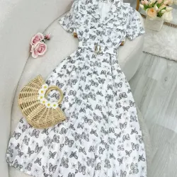 Váy đầm nữ tay ngắn họa tiết hoạ tiết phối đen_size M màu hồng 715963