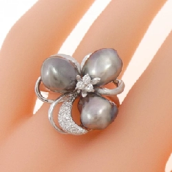 Nhẫn ngọc trai đen hoa K18WG - Hàng hiệu Authentic 853431