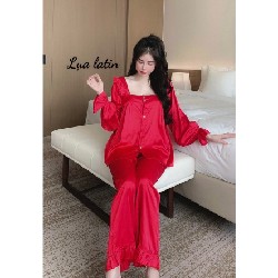 Bộ đồ ngủ lụa satin thắt nơ tiểu thư bigsize 80kg 24362