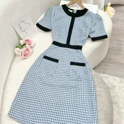 Váy đầm nữ tay ngắn họa tiết hoạ tiết phối đen_size M màu hồng 715963