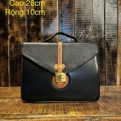 Cặp Nam hiệu MODAITALIANA - da thật-36cm-đen phối da mộc - hàng chính hãng - độ mới cao